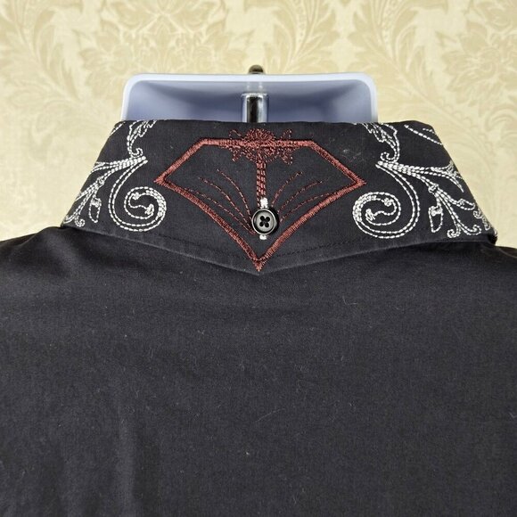 Milano Moda Size 2XL Button Up Shirt Black with White Brown Embroidery - Picture 9 of 13